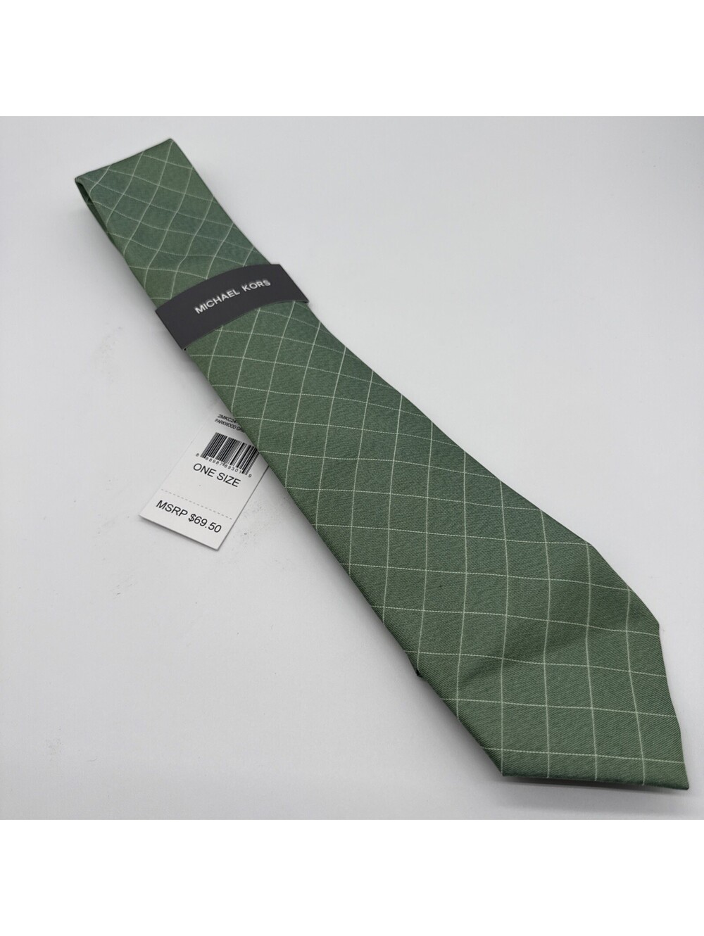 Michael Kors Men's Polyester Tie Green Parkwood Grid NEW MSRP: $69.50